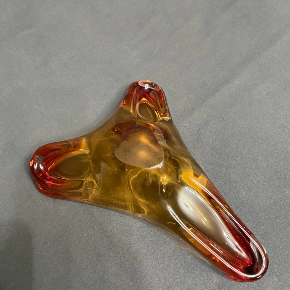 VTG Mid Century Murano Style Trinket Dish Or Ashtray Golden Amber Yellow Retro - Picture 9 of 17